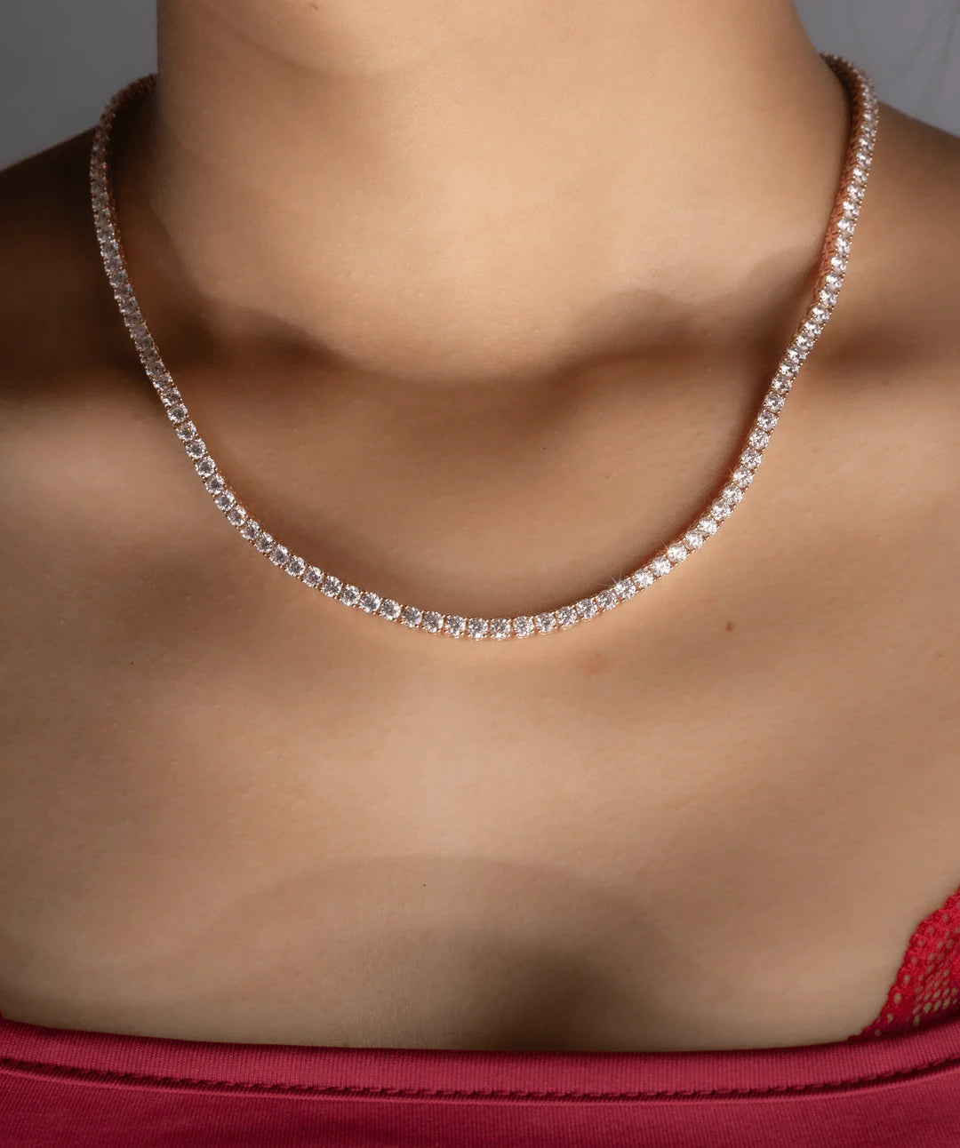 Tennis Necklace in Rose Gold